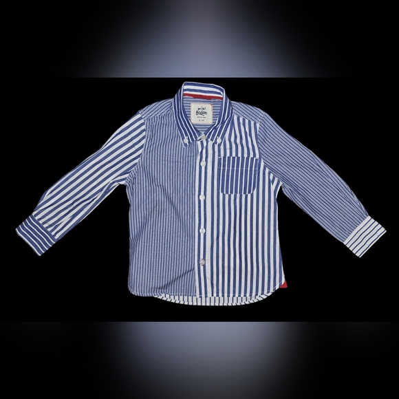 Mini Boden Toddler Boys Blue White Striped Button Shirt Cotton Top Sz 2-3Y - Picture 11 of 13